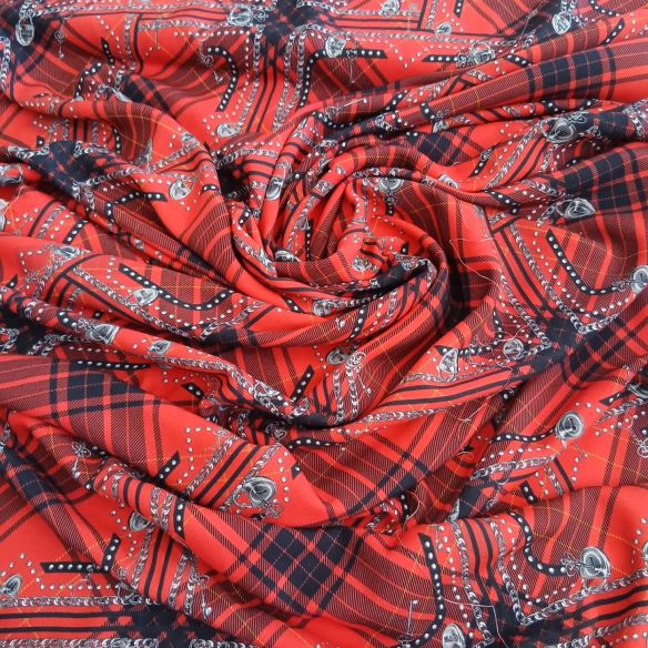 Tecido Viscose Estampada Xadrez Correntes Vermelho • Conexão Tecidos