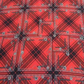 Tecido Viscose Estampada Xadrez Correntes Vermelho • Conexão Tecidos 2