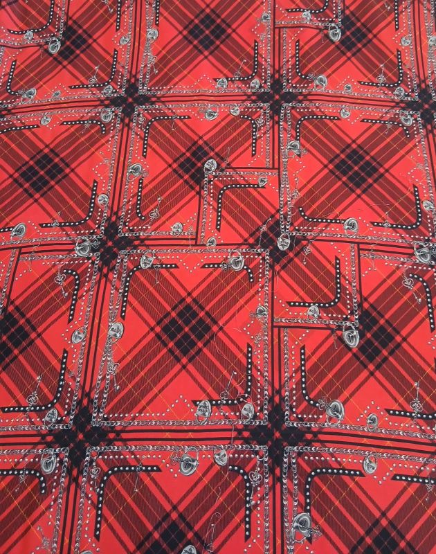 Tecido Viscose Estampada Xadrez Correntes Vermelho • Conexão Tecidos