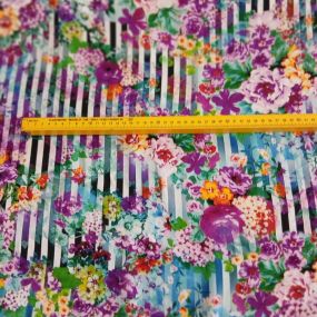 Tecido Viscose Estampada Floral Listrada Multicolorida • Conexão 2