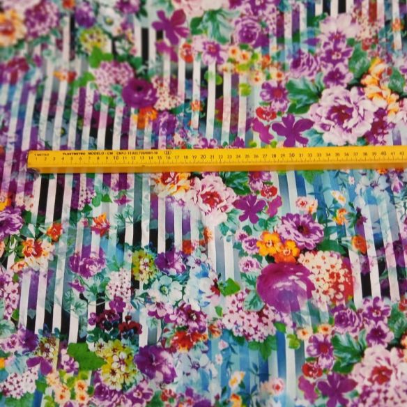 Tecido Viscose Estampada Floral Listrada Multicolorida • Conexão