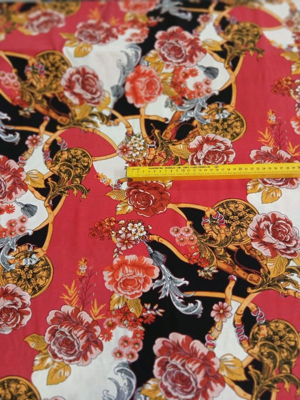 Tecido Viscose Estampada Floral Coral • Conexão Tecidos