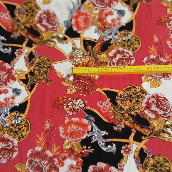 Tecido Viscose Estampada Floral Coral • Conexão Tecidos