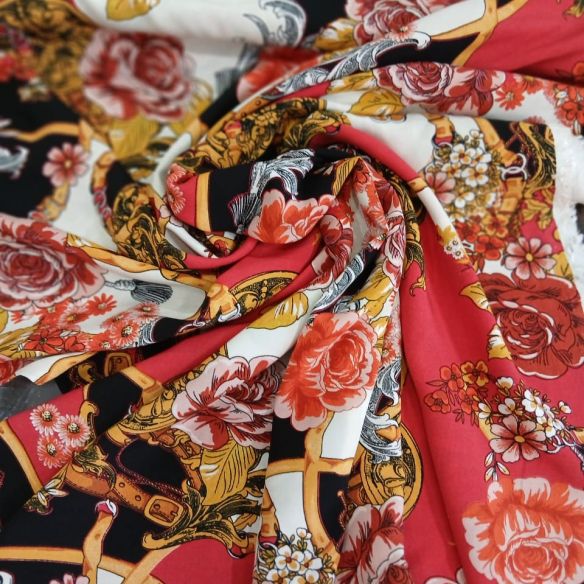 Tecido Viscose Estampada Floral Coral • Conexão Tecidos