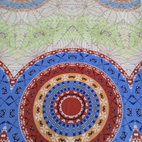 Tecido Viscose Estampada Mandala Étnica Azul e Terracota • Conexão 2