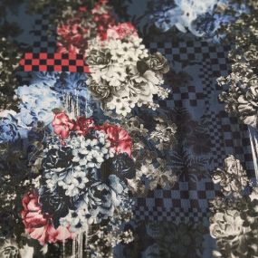 Tecido Viscose Estampada Floral Dark Xadrez Azul • Conexão Tecidos 2