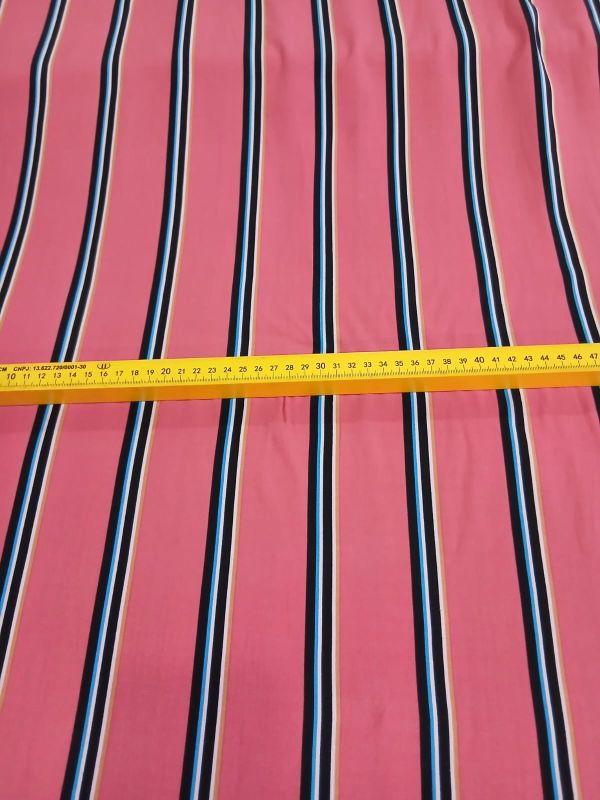 Tecido Viscose Estampada Listrada Rosa com Azul • Conexão Tecidos