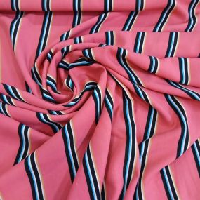 Tecido Viscose Estampada Listrada Rosa com Azul • Conexão Tecidos
