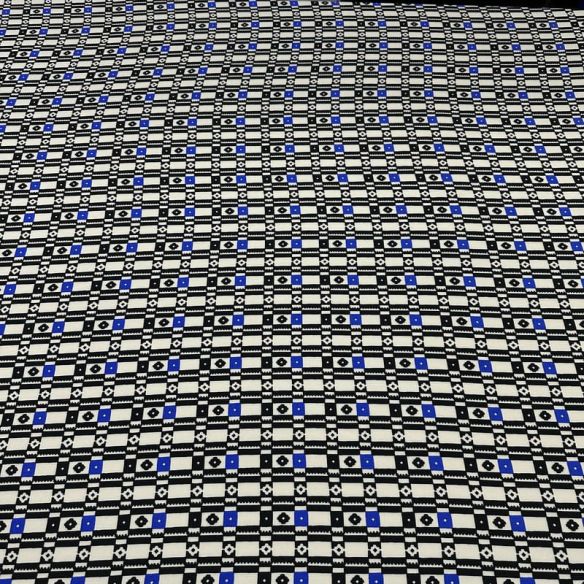 Tecido Viscose Estampada Geométrica Mosaico Preto e Azul • Conexão
