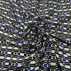 Tecido Viscose Estampada Geométrica Mosaico Preto e Azul • Conexão