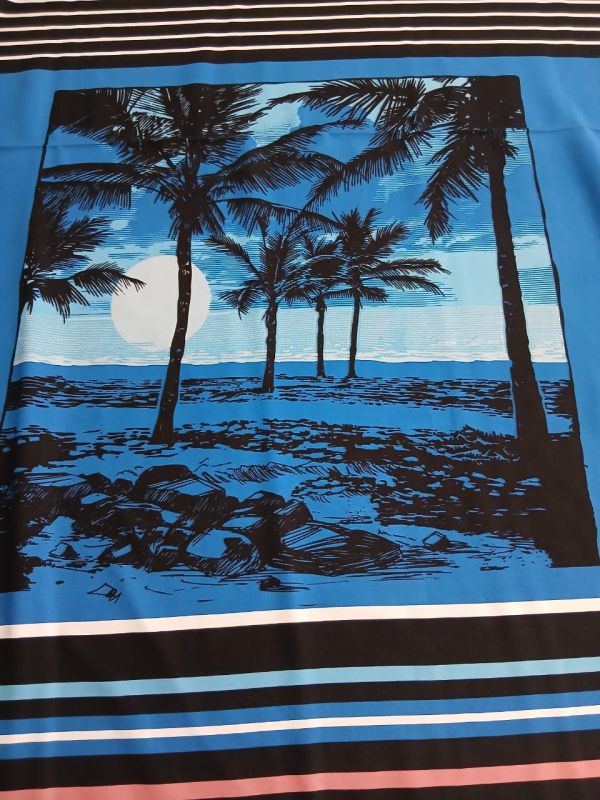 Tecido Viscose Sarjada Estampada Por do Sol Azul • Conexão Tecidos