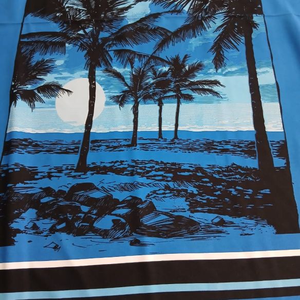 Tecido Viscose Sarjada Estampada Por do Sol Azul • Conexão Tecidos