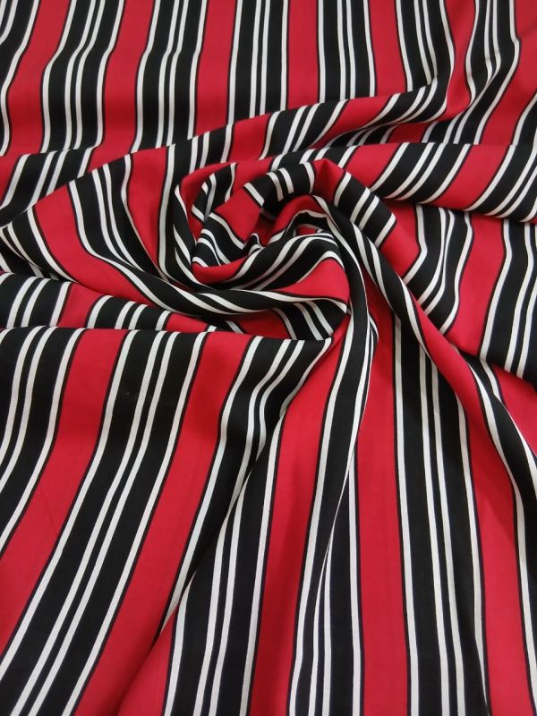 Tecido Viscolinho Estampado Listrado Vermelho e Preto • Conexão