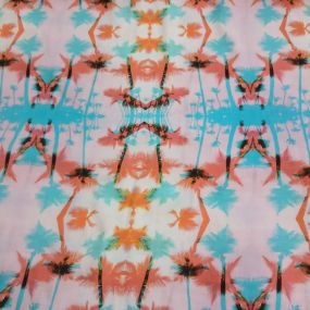 Tecido Viscolinho Estampado Tropical Tie Dye Rosa e Turquesa • 2