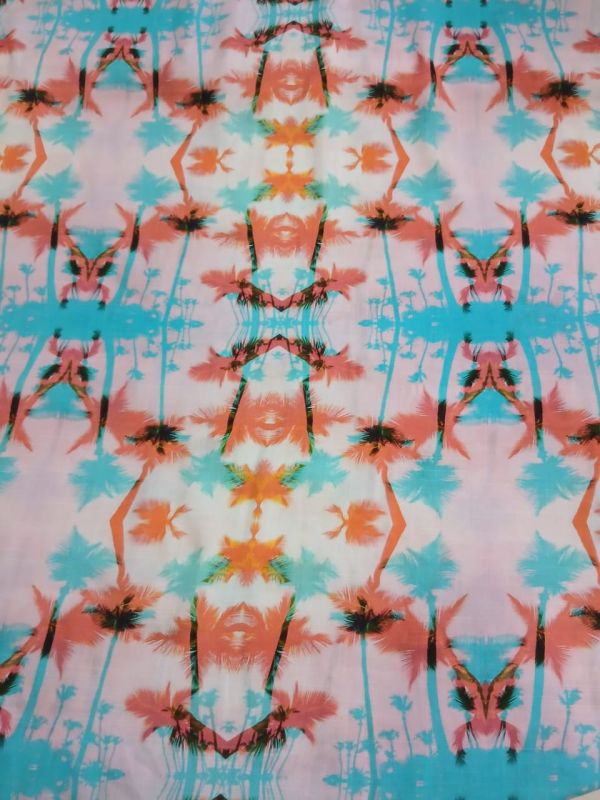 Tecido Viscolinho Estampado Tropical Tie Dye Rosa e Turquesa •