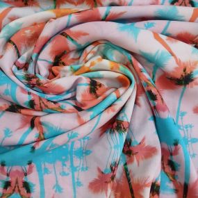 Tecido Viscolinho Estampado Tropical Tie Dye Rosa e Turquesa •