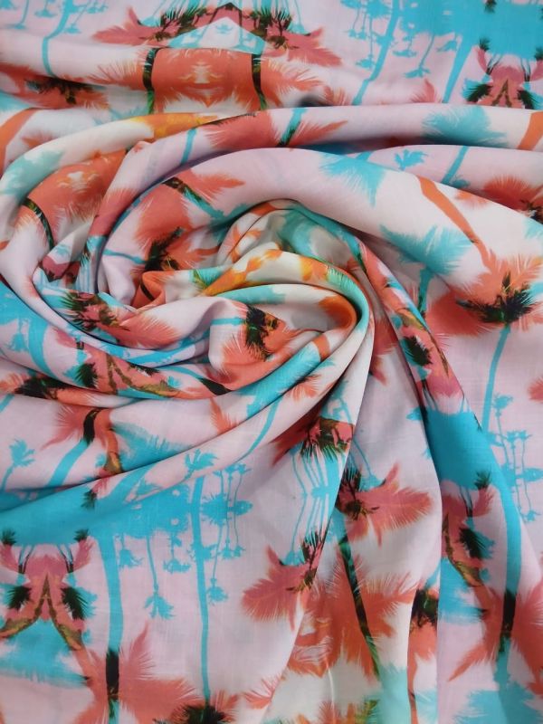 Tecido Viscolinho Estampado Tropical Tie Dye Rosa e Turquesa •