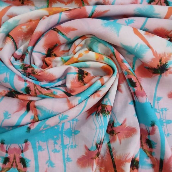 Tecido Viscolinho Estampado Tropical Tie Dye Rosa e Turquesa •