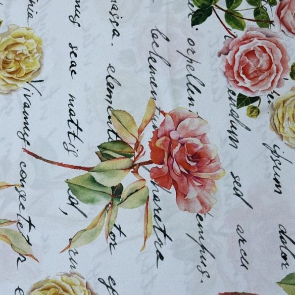 Tecido Tafetá Toque de Seda Floral Manuscrito Vintage • Conexão