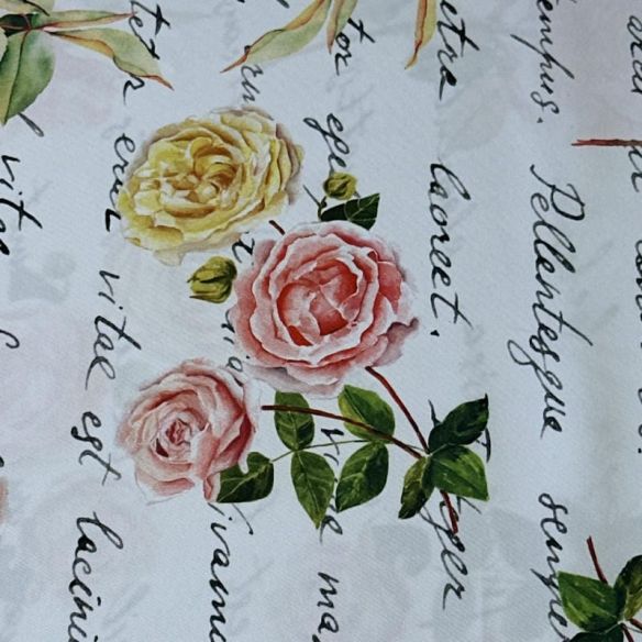 Tecido Tafetá Toque de Seda Floral Manuscrito Vintage • Conexão