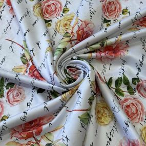 Tecido Tafetá Toque de Seda Floral Manuscrito Vintage • Conexão