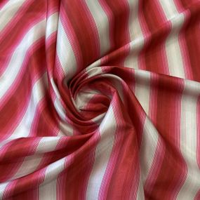 Tecido Tafetá Toque de Seda Listrado Vermelho e Pink • Conexão Tecidos