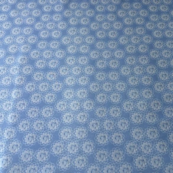 Tecido Tafetá Toque de Seda Floral Rosetas Azul Claro • Conexão