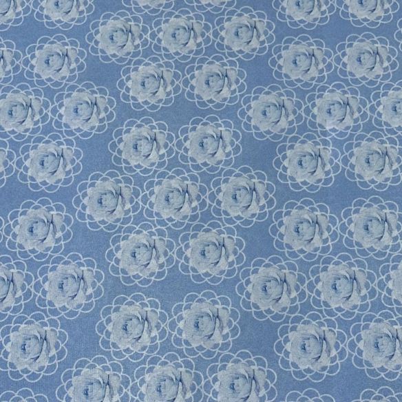 Tecido Tafetá Toque de Seda Floral Rosetas Azul Claro • Conexão