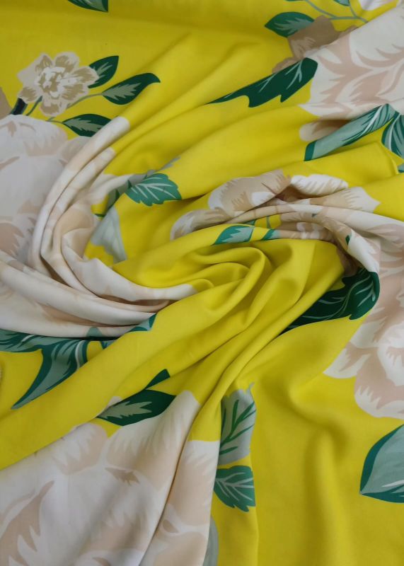 Tecido Viscose Estampada Floral Amarelo Tropical • Conexão Tecidos