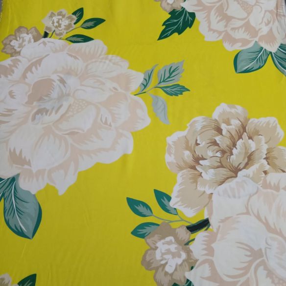 Tecido Viscose Estampada Floral Amarelo Tropical • Conexão Tecidos