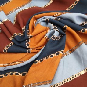 Tecido Viscose Estampada Listrado Correntes Caramelo • Conexão Tecidos