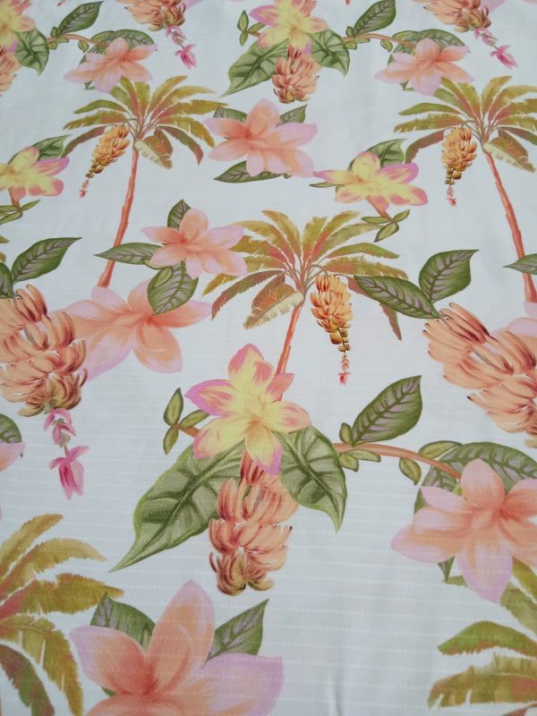 Tecido Viscose Estampada Tropical Branco • Conexão Tecidos