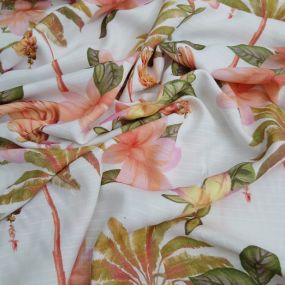 Tecido Viscose Estampada Tropical Branco • Conexão Tecidos