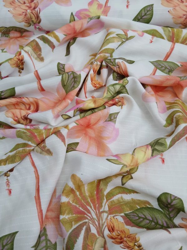 Tecido Viscose Estampada Tropical Branco • Conexão Tecidos