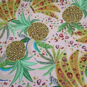 Tecido Viscose Estampada Tropical Abacaxi Rosa • Conexão Tecidos 2
