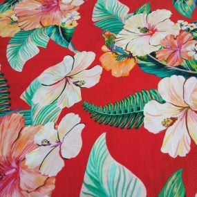 Tecido Viscose Estampada Floral Tropical Vermelho • Conexão Tecidos 2