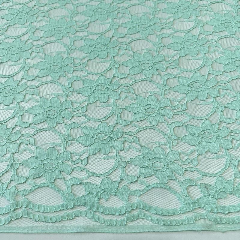 Tecido Renda Chantilly Floral Verde Água • Conexão Tecidos