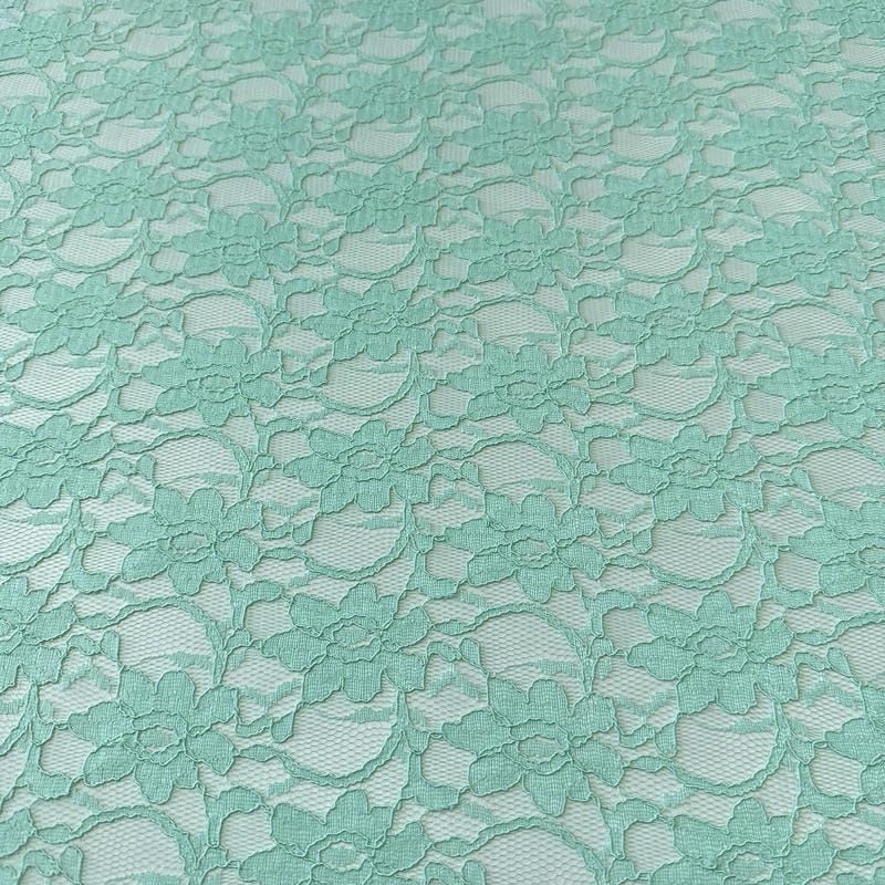 Tecido Renda Chantilly Floral Verde Água • Conexão Tecidos
