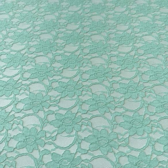 Tecido Renda Chantilly Floral Verde Água • Conexão Tecidos