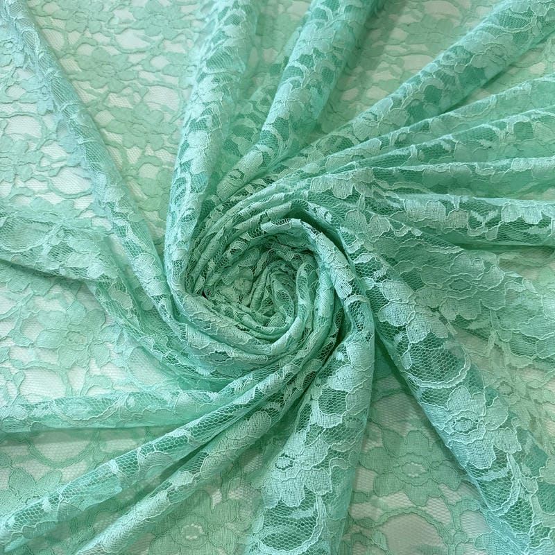 Tecido Renda Chantilly Floral Verde Água • Conexão Tecidos