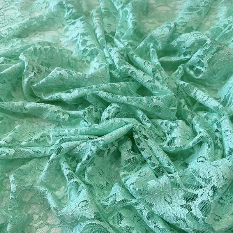 Tecido Renda Chantilly Floral Verde Água • Conexão Tecidos