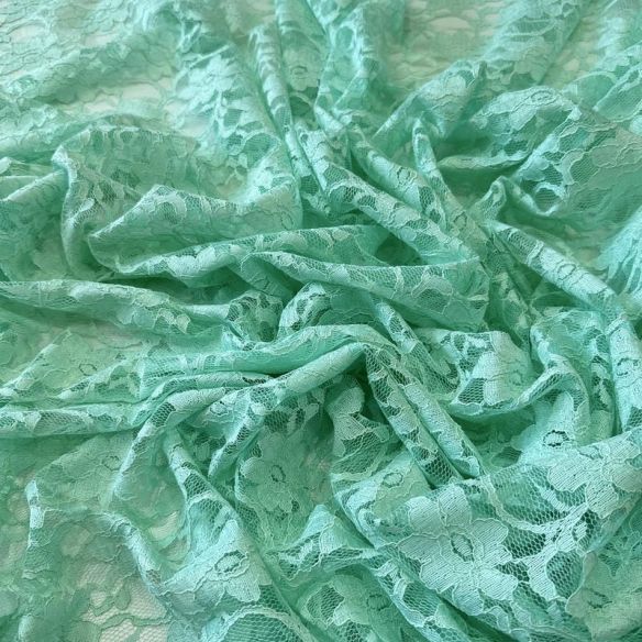 Tecido Renda Chantilly Floral Verde Água • Conexão Tecidos
