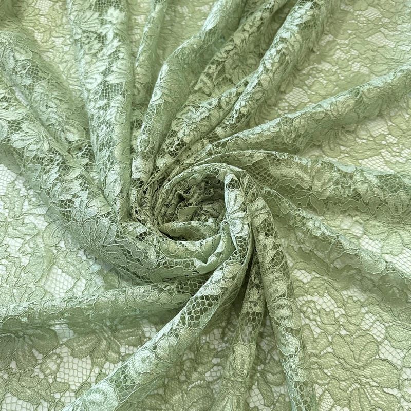 Tecido Renda Chantilly Floral Verde Sálvia • Conexão Tecidos