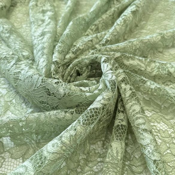 Tecido Renda Chantilly Floral Verde Sálvia • Conexão Tecidos