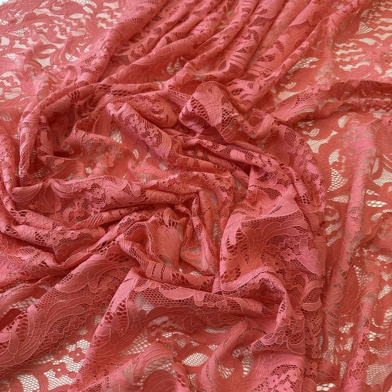 Tecido Renda Chantilly Arabesco Rosa Queimado • Conexão Tecidos