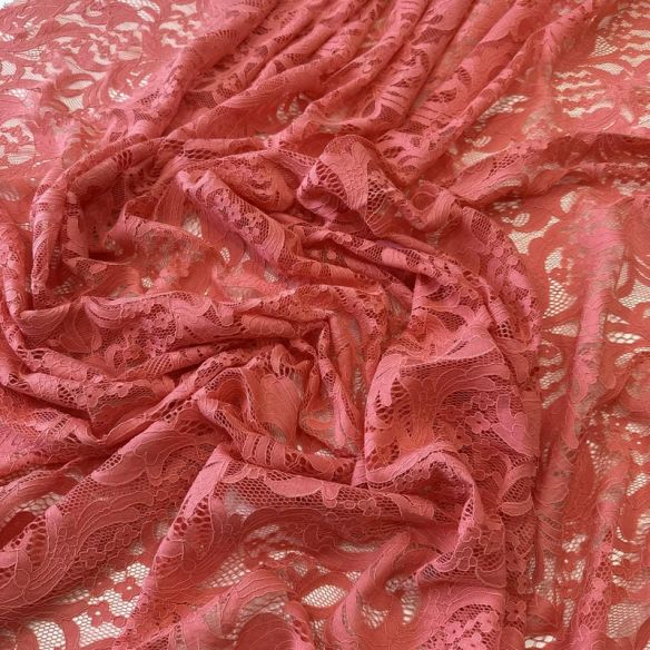 Tecido Renda Chantilly Arabesco Rosa Queimado • Conexão Tecidos
