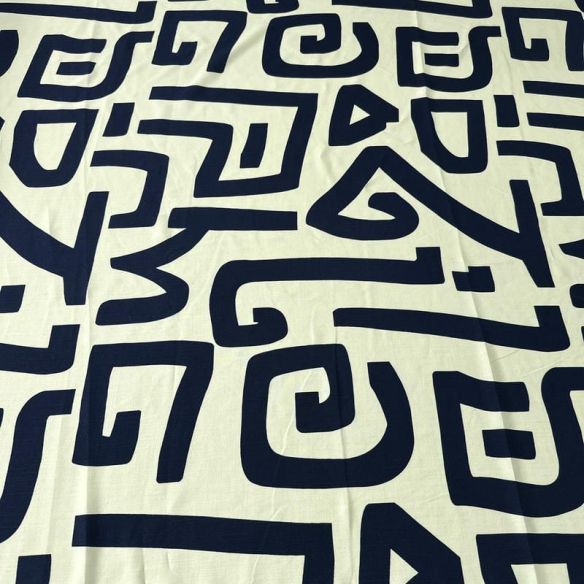 Tecido Viscolinho Estampado Grega Azul Marinho • Conexão Tecidos