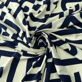 Tecido Viscolinho Estampado Grega Azul Marinho • Conexão Tecidos