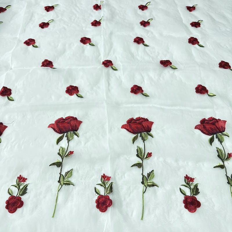 Tecido Organza Bordada Rosas Floral Romantic • Conexão Tecidos