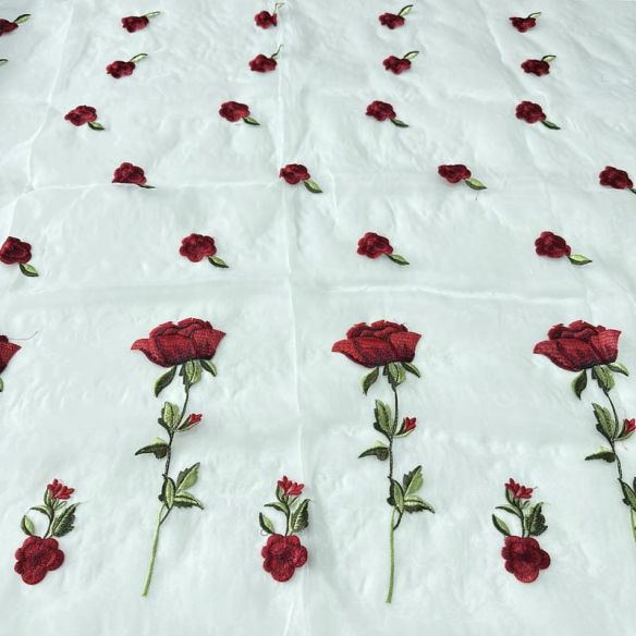 Tecido Organza Bordada Rosas Floral Romantic • Conexão Tecidos